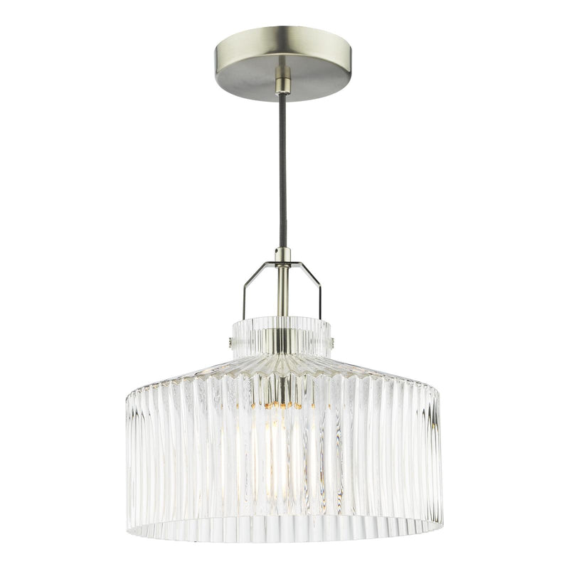 Dar Lighting Lenka Pendant Satin Nickel and Ribbed Glass • LEN0146