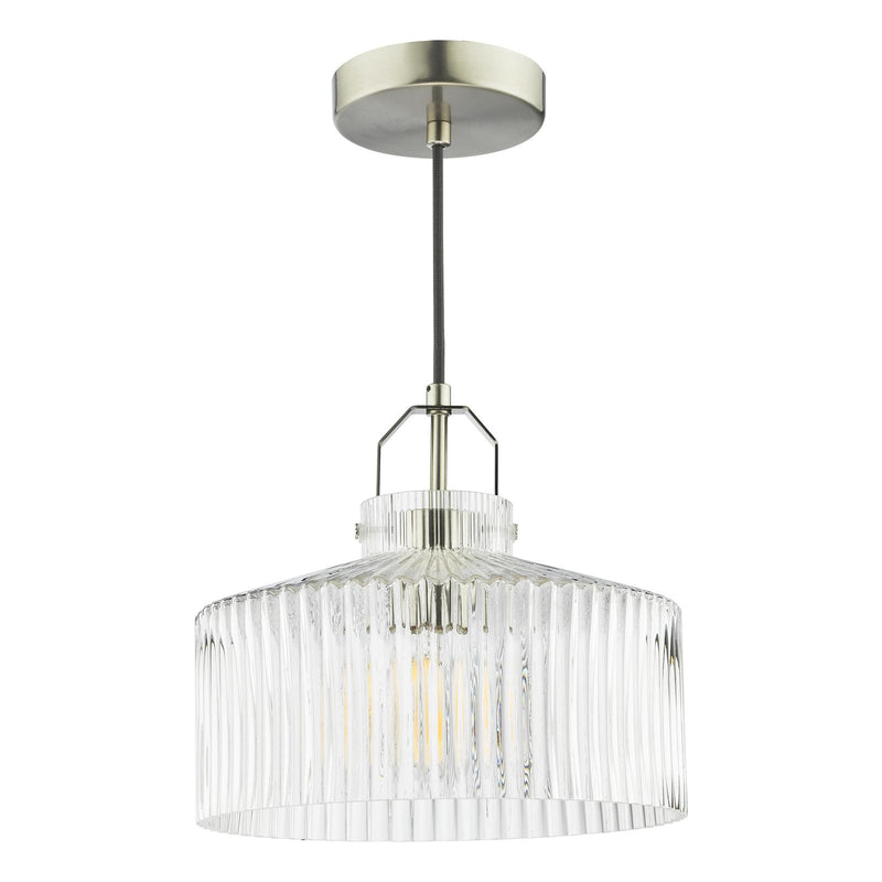 Dar Lighting Lenka Pendant Satin Nickel and Ribbed Glass • LEN0146