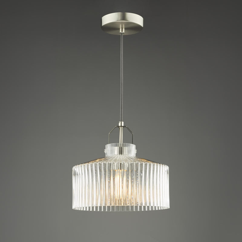 Dar Lighting Lenka Pendant Satin Nickel and Ribbed Glass • LEN0146