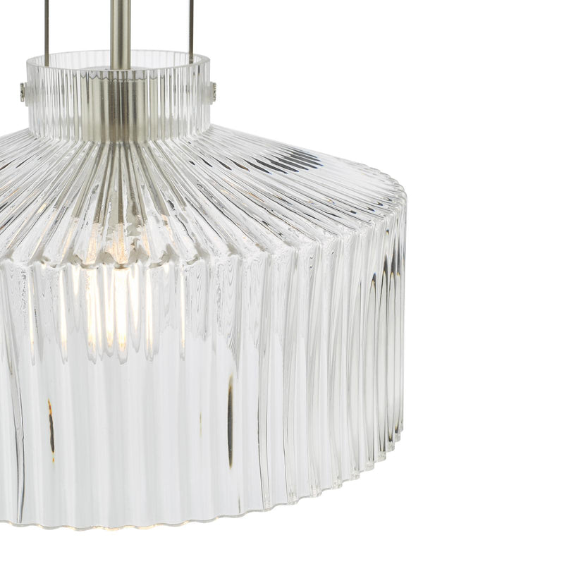 Dar Lighting Lenka Pendant Satin Nickel and Ribbed Glass • LEN0146