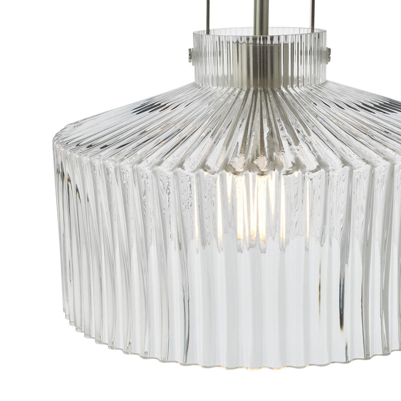 Dar Lighting Lenka Pendant Satin Nickel and Ribbed Glass • LEN0146