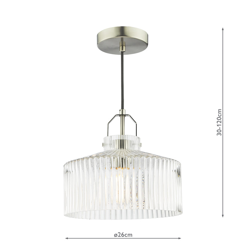 Dar Lighting Lenka Pendant Satin Nickel and Ribbed Glass • LEN0146