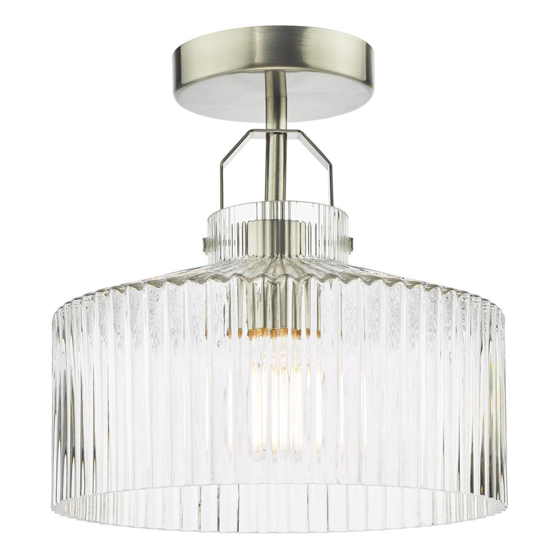 Dar Lighting Lenka Semi-Flush Satin Nickel and Ribbed Glass • LEN4846