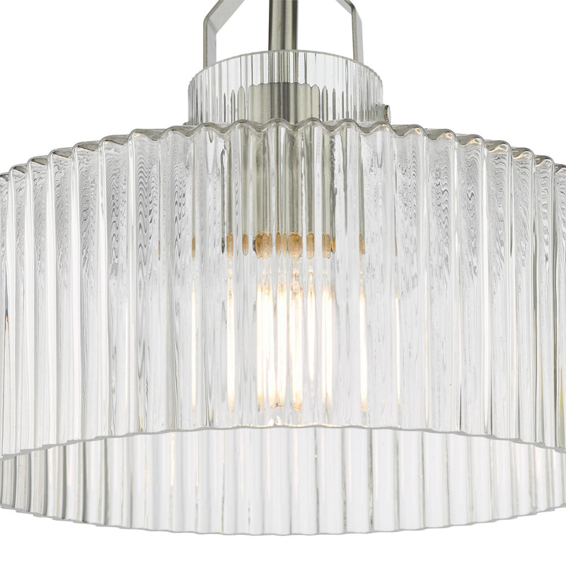 Dar Lighting Lenka Semi-Flush Satin Nickel and Ribbed Glass • LEN4846