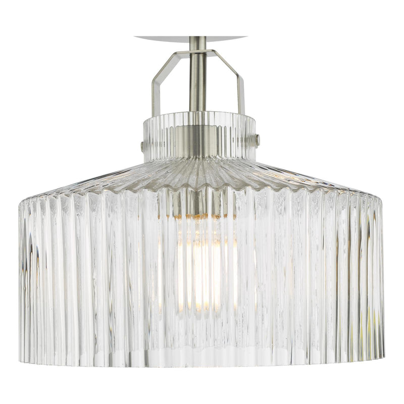 Dar Lighting Lenka Semi-Flush Satin Nickel and Ribbed Glass • LEN4846