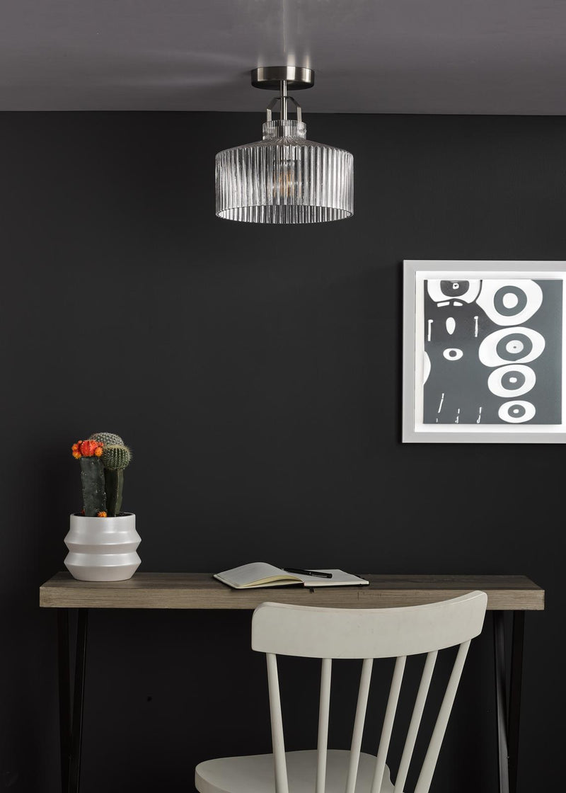 Dar Lighting Lenka Semi-Flush Satin Nickel and Ribbed Glass • LEN4846