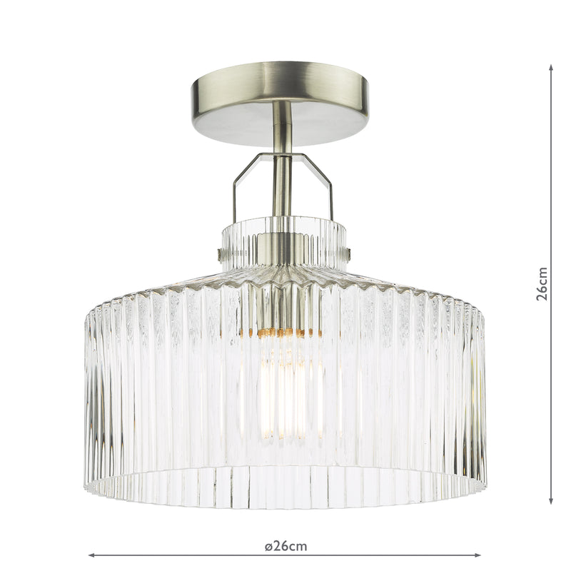 Dar Lighting Lenka Semi-Flush Satin Nickel and Ribbed Glass • LEN4846
