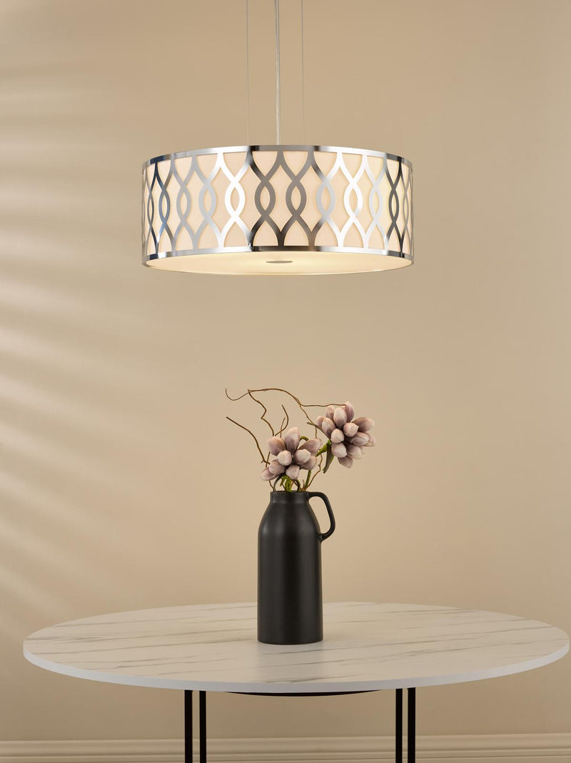 Dar Lighting Locryn 4 Light Pendant Polished Chrome and Ivory • LOC0450
