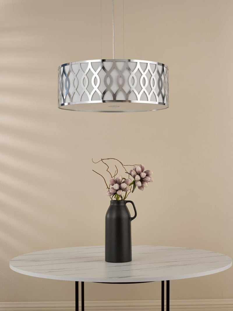 Dar Lighting Locryn 4 Light Pendant Polished Chrome and Ivory • LOC0450
