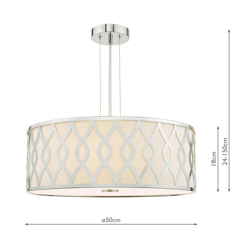 Dar Lighting Locryn 4 Light Pendant Polished Chrome and Ivory • LOC0450