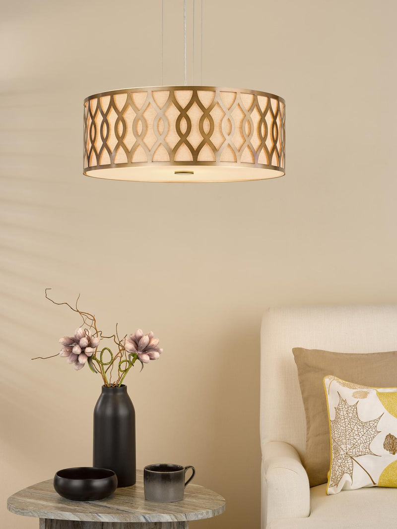 Dar Lighting Locryn 4 Light Pendant Brushed Bronze and Taupe • LOC0463