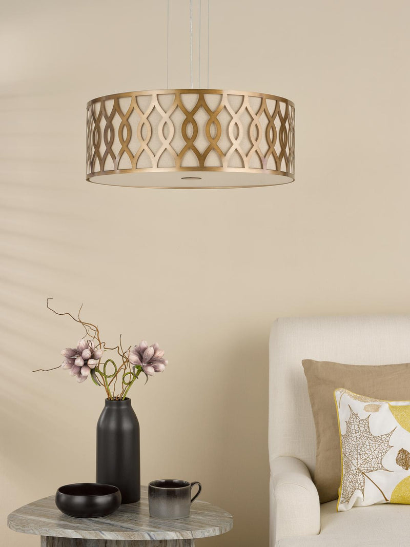 Dar Lighting Locryn 4 Light Pendant Brushed Bronze and Taupe • LOC0463