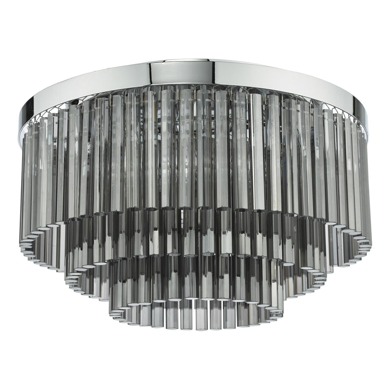 Dar Lighting Logan 5 Light Flush Polished Chrome Smoked Glass • LOG5410