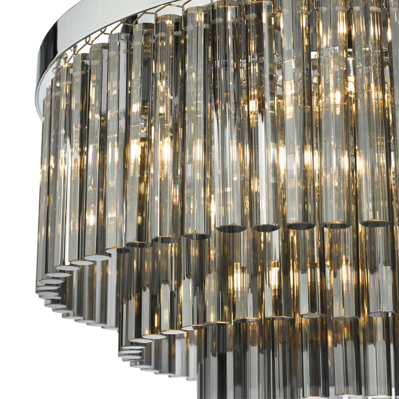 Dar Lighting Logan 5 Light Flush Polished Chrome Smoked Glass • LOG5410