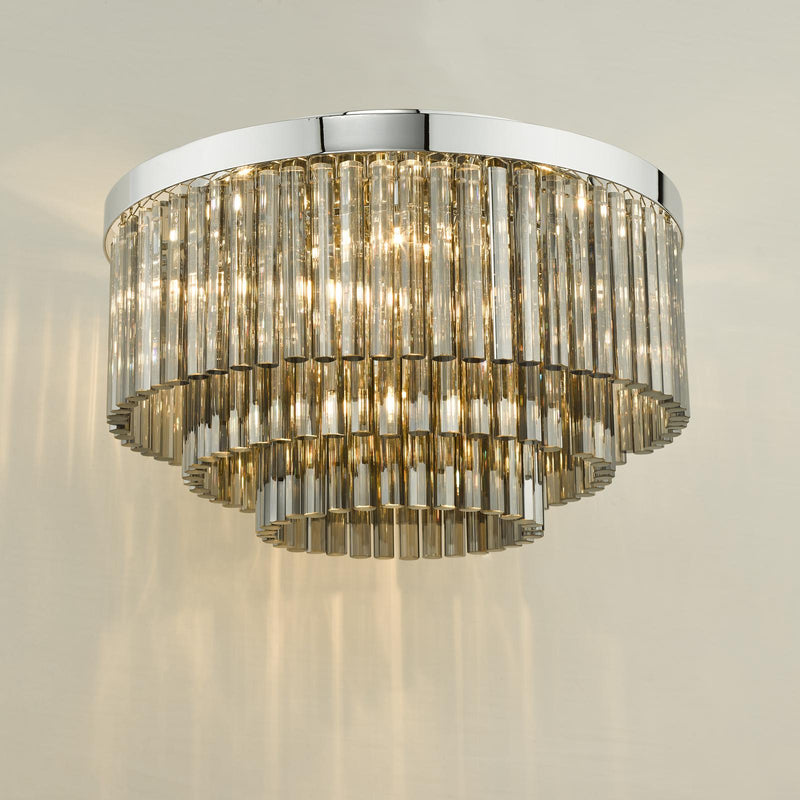 Dar Lighting Logan 5 Light Flush Polished Chrome Smoked Glass • LOG5410