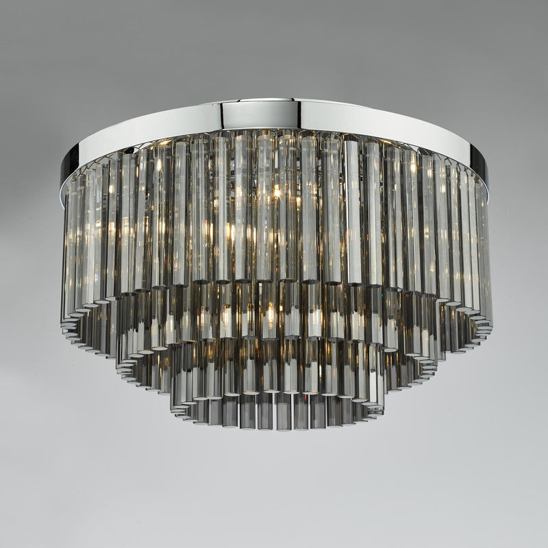 Dar Lighting Logan 5 Light Flush Polished Chrome Smoked Glass • LOG5410