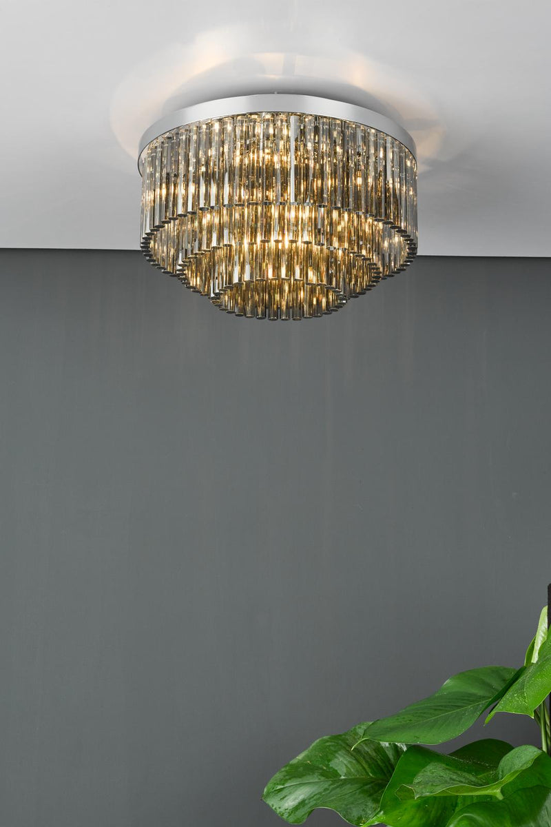 Dar Lighting Logan 5 Light Flush Polished Chrome Smoked Glass • LOG5410