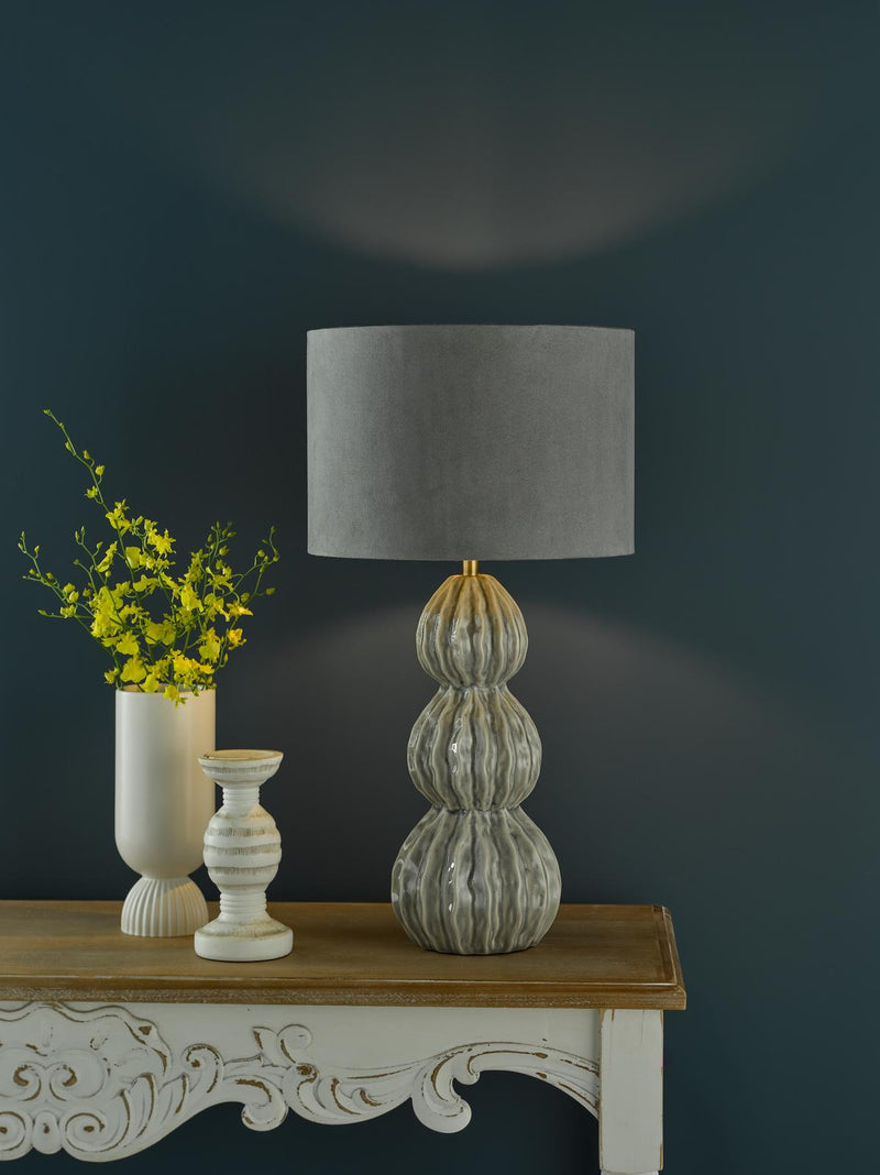 Dar Lighting Lorelai Ceramic Table Lamp Grey With Shade • LOR4239