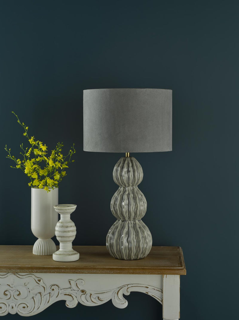 Dar Lighting Lorelai Ceramic Table Lamp Grey With Shade • LOR4239