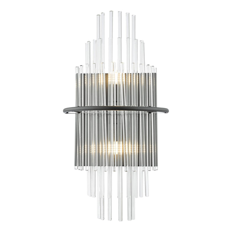 Dar Lighting Lukas 2 Light Wall Light Satin Black and Glass • LUK0922