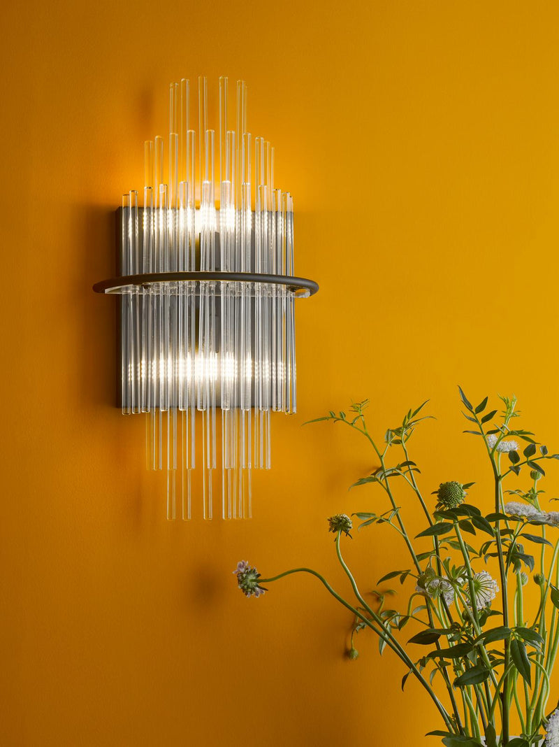 Dar Lighting Lukas 2 Light Wall Light Satin Black and Glass • LUK0922