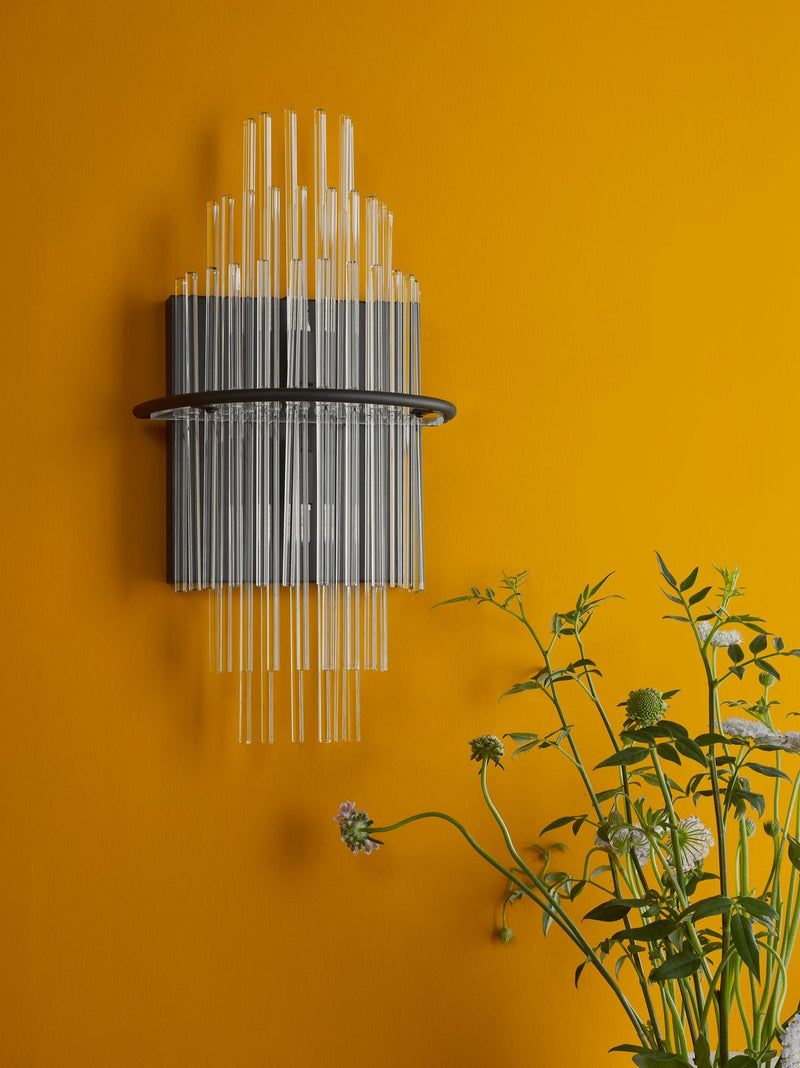 Dar Lighting Lukas 2 Light Wall Light Satin Black and Glass • LUK0922