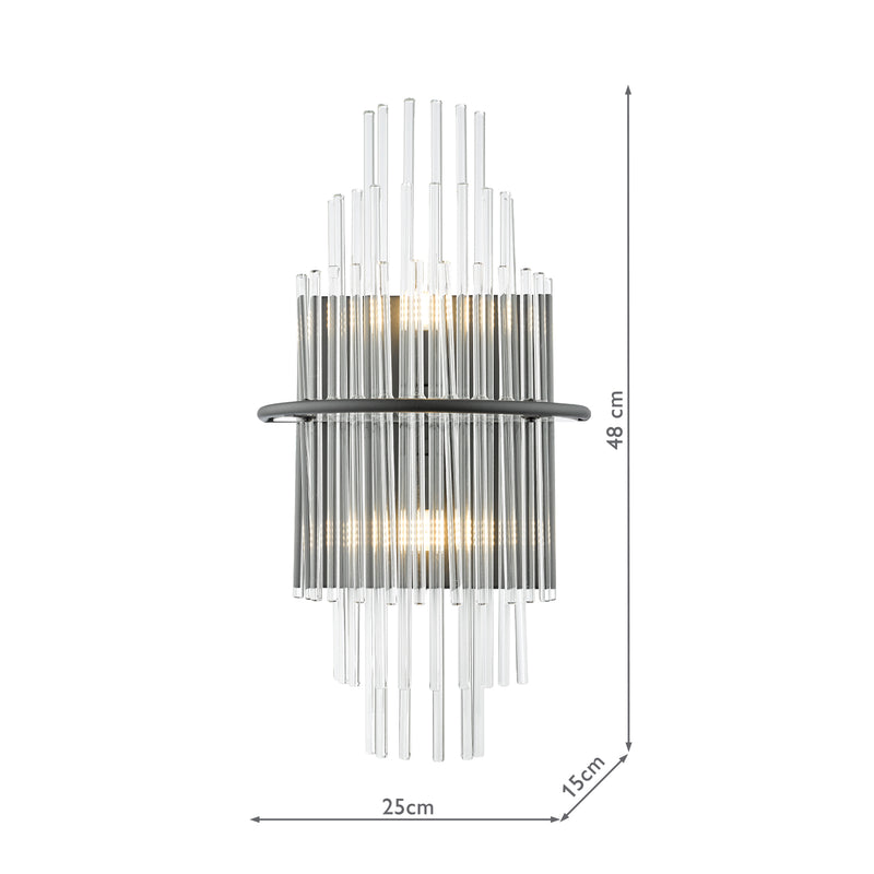 Dar Lighting Lukas 2 Light Wall Light Satin Black and Glass • LUK0922
