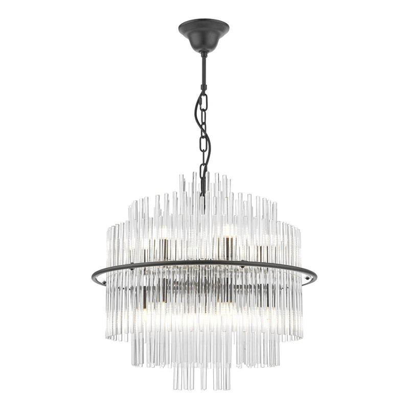 Dar Lighting Lukas 13 Light Pendant Satin Black and Glass • LUK1722