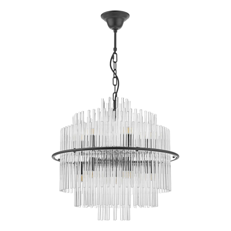 Dar Lighting Lukas 13 Light Pendant Satin Black and Glass • LUK1722