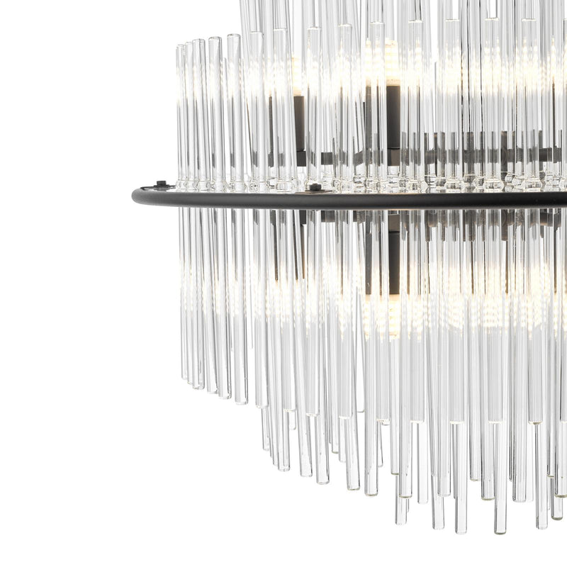 Dar Lighting Lukas 13 Light Pendant Satin Black and Glass • LUK1722