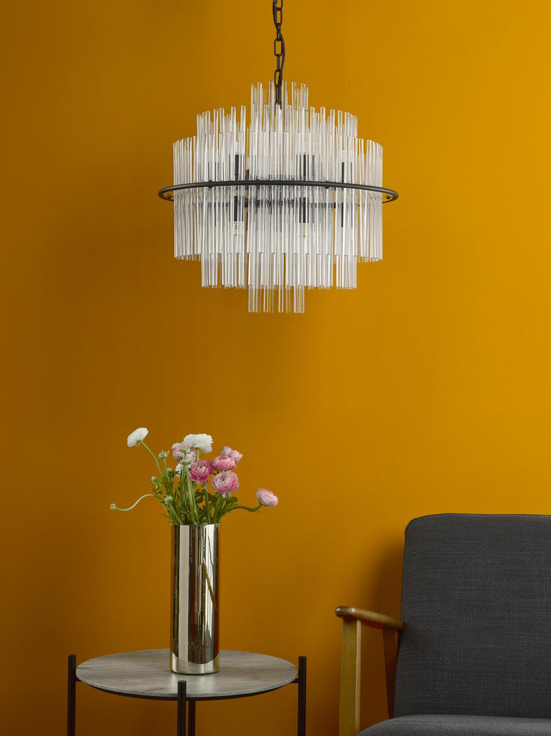 Dar Lighting Lukas 13 Light Pendant Satin Black and Glass • LUK1722