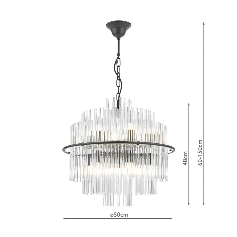 Dar Lighting Lukas 13 Light Pendant Satin Black and Glass • LUK1722
