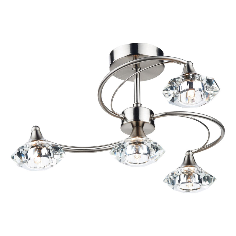Dar Lighting Luther 4 Light Semi-Flush Satin Chrome and Crystal • LUT0446
