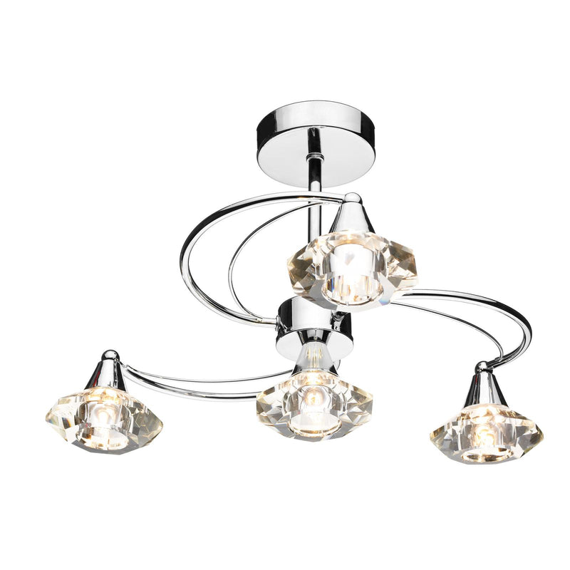Dar Lighting Luther 4 Light Semi-Flush Polished Chrome and Crystal • LUT0450
