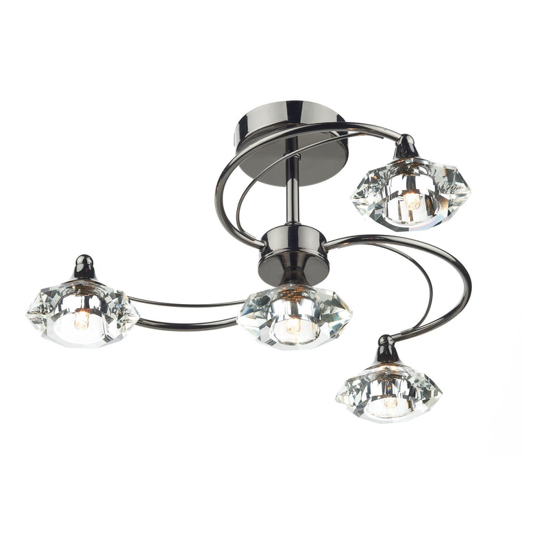 Dar Lighting Luther 4 Light Semi-Flush Polished Black Chrome and Crystal • LUT0467