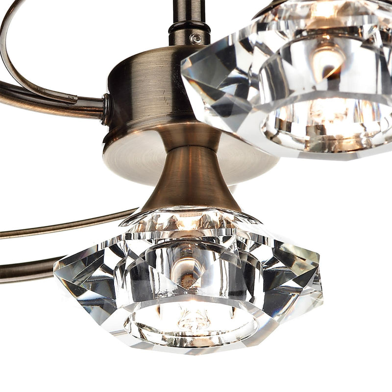 Dar Lighting Luther 4 Light Semi-Flush Antique Brass and Crystal • LUT0475