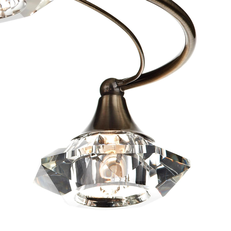 Dar Lighting Luther 4 Light Semi-Flush Antique Brass and Crystal • LUT0475