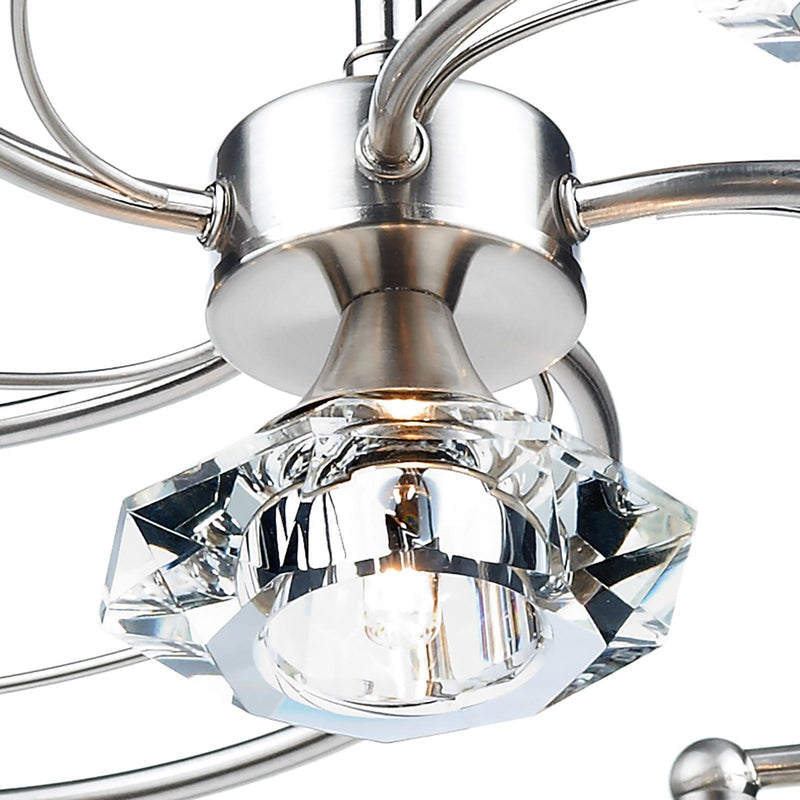 Dar Lighting Luther 6 Light Semi Flush Satin Chrome Crystal • LUT0646