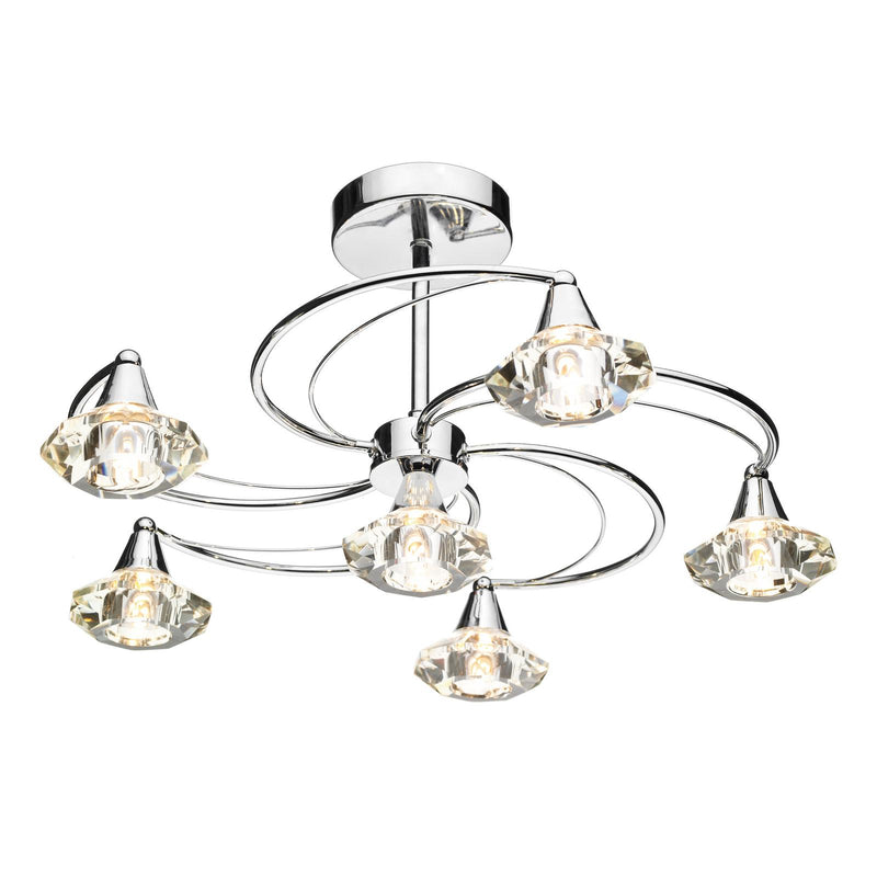 Dar Lighting Luther 6 Light Semi Flush Polished Chrome Crystal • LUT0650