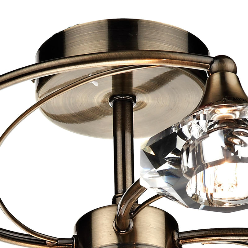 Dar Lighting Luther 6 Light Semi Flush Antique Brass Crystal • LUT0675