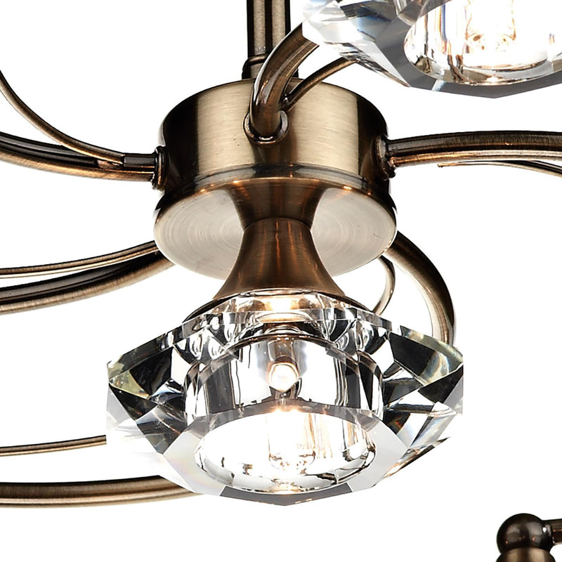 Dar Lighting Luther 6 Light Semi Flush Antique Brass Crystal • LUT0675
