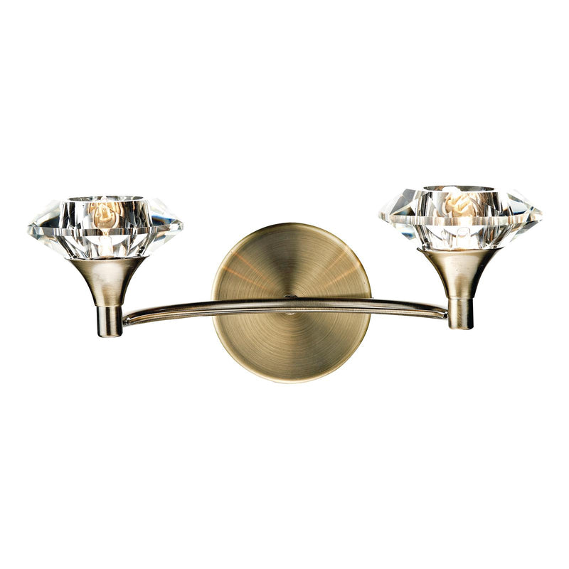 Dar Lighting Luther 2 Light Wall Light Antique Brass Crystal • LUT0975