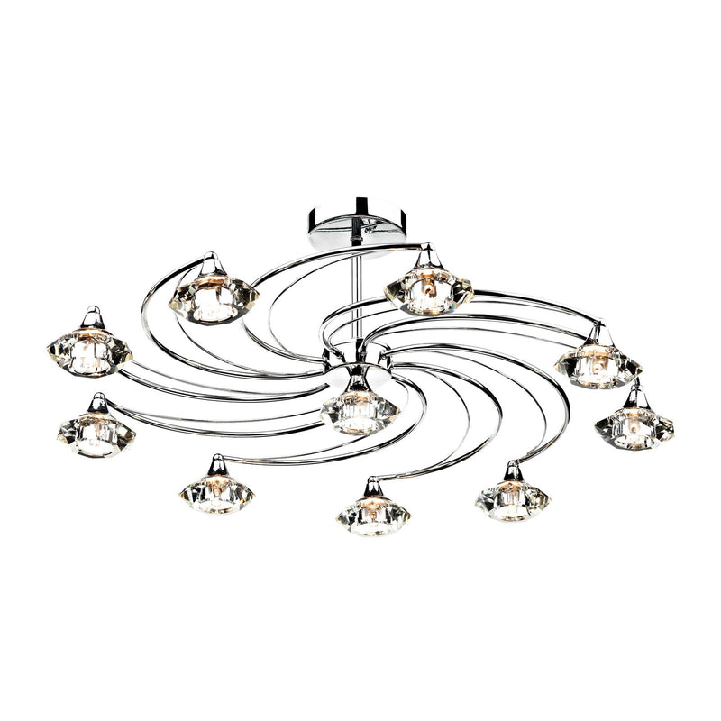 Dar Lighting Luther 10 Light Semi Flush Polished Chrome Crystal • LUT2350