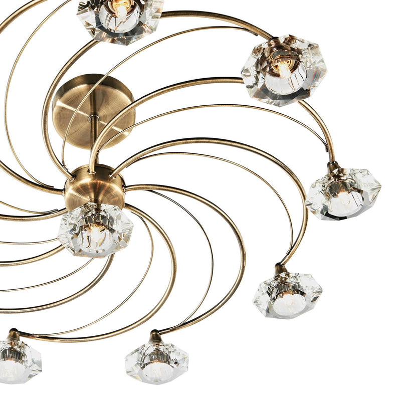Dar Lighting Luther 10 Light Semi Flush Antique Brass Crystal • LUT2375