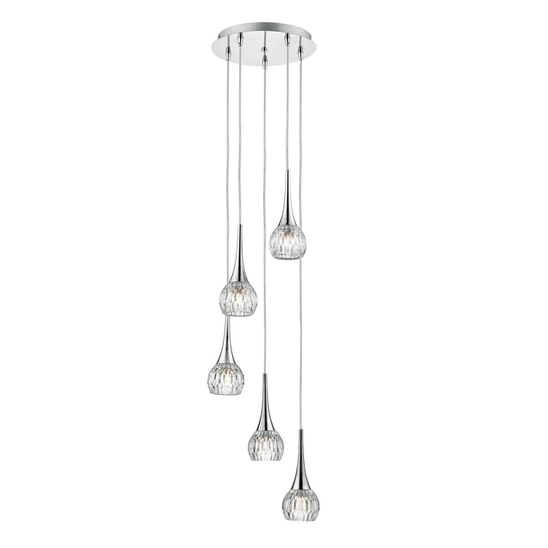 Dar Lighting Lyall 5 Light Pendant Polished Chrome Glass • LYA0550