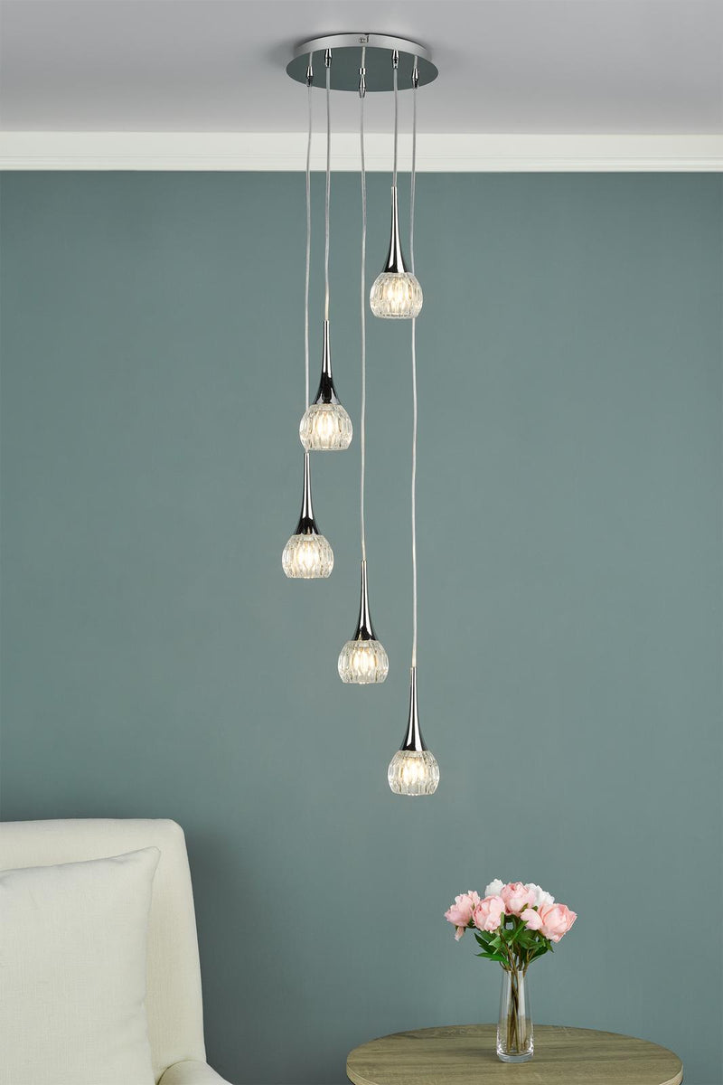 Dar Lighting Lyall 5 Light Pendant Polished Chrome Glass • LYA0550