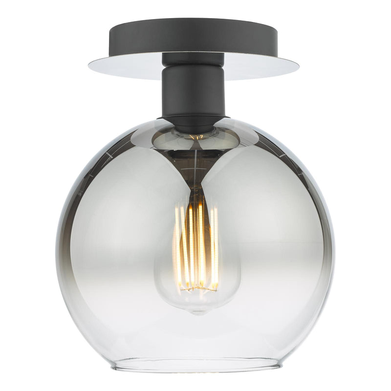 Dar Lighting Lycia 1 Light Semi Flush Matt Black Ombre Smoked Glass • LYC0122