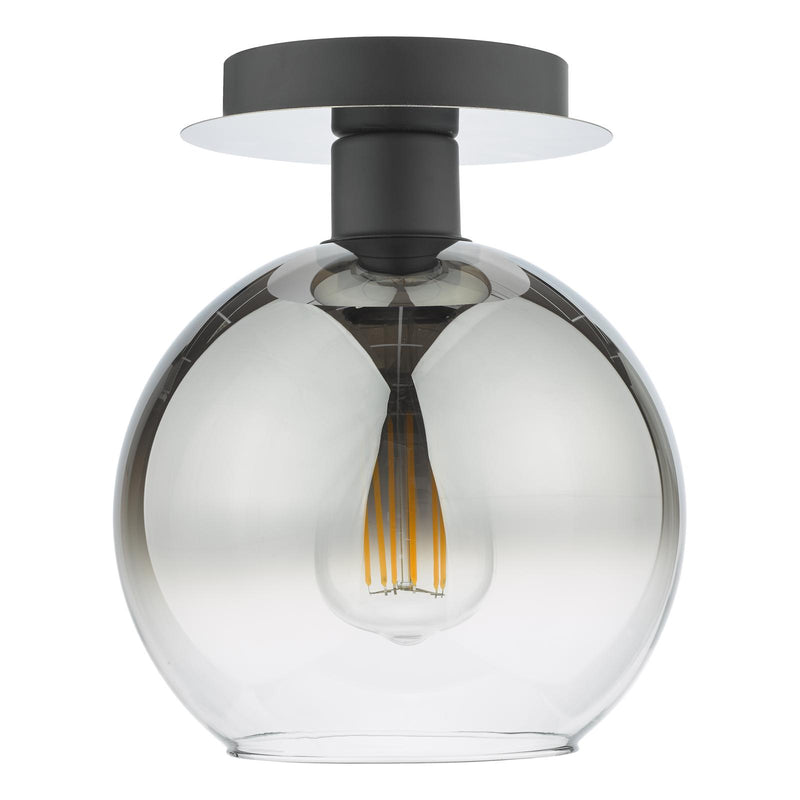 Dar Lighting Lycia 1 Light Semi Flush Matt Black Ombre Smoked Glass • LYC0122