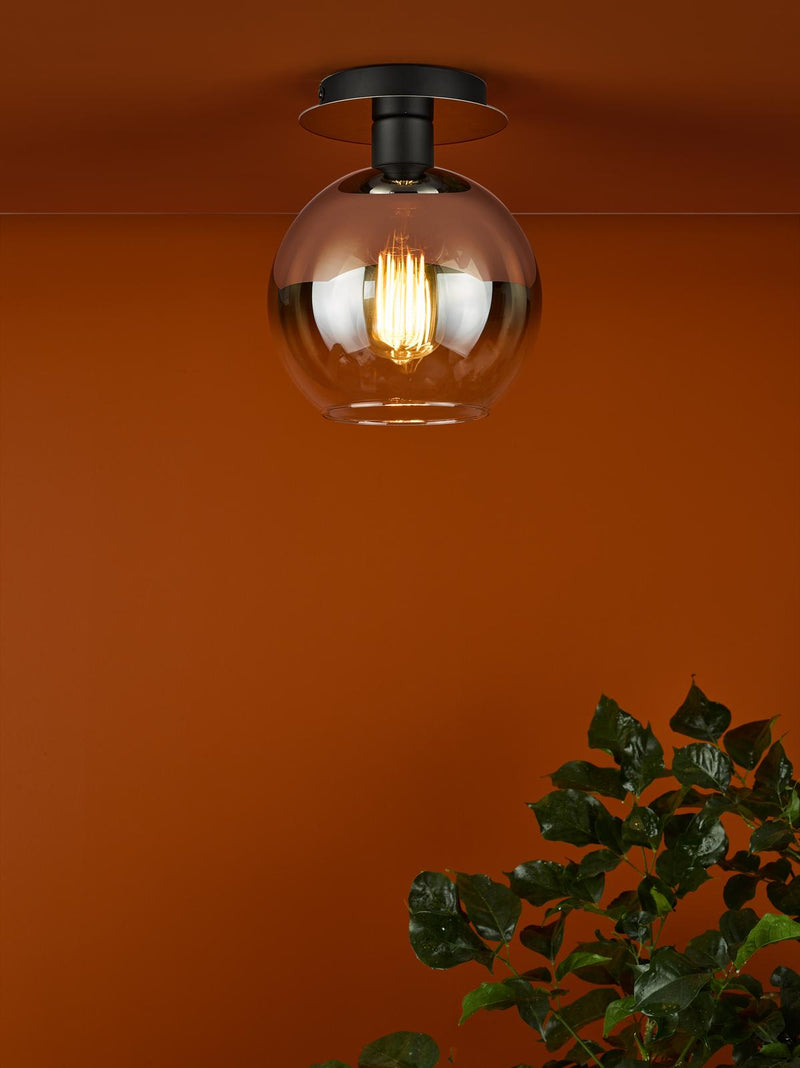 Dar Lighting Lycia 1 Light Semi Flush Matt Black Ombre Smoked Glass • LYC0122