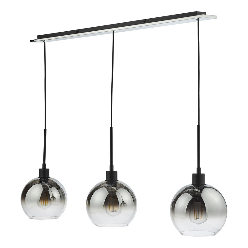 Dar Lighting Lycia 3 Light Bar Pendant Matt Black Ombre Smoked Glass • LYC0322